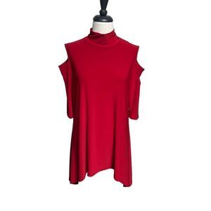 Clara Sunwoo Cold Shoulder Asymmetrical Turtleneck Red Tunic Small